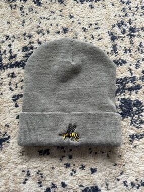 MADE IN USA Gray Beanie with Embroidered Bee
